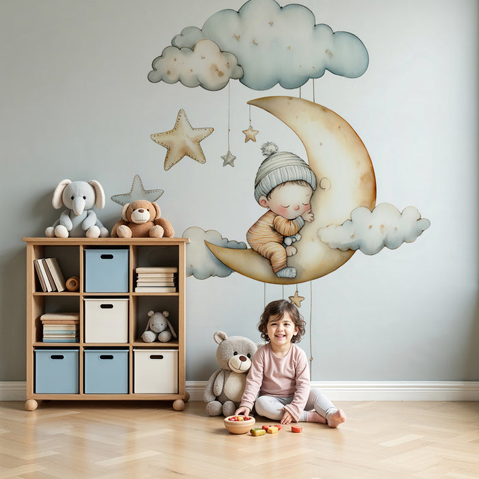 Tapeta pre bábätko mesiac | Jemná a snová výzdoba