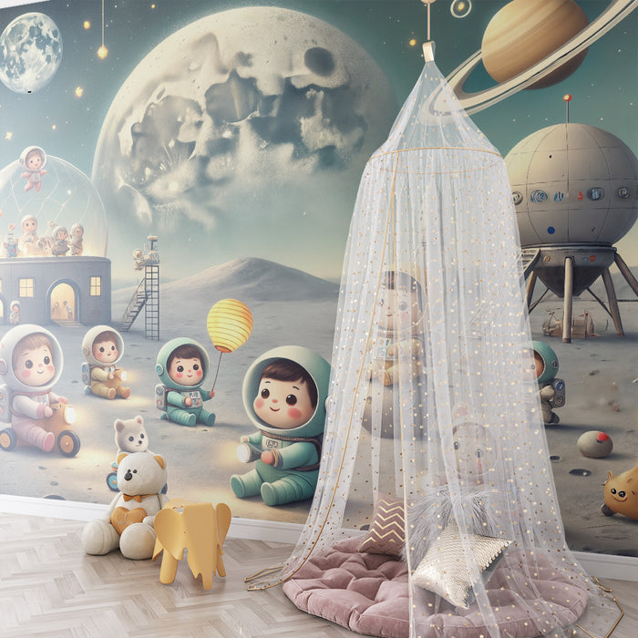 Lastenhuoneen tapetti | Suloiset astronautit kuussa