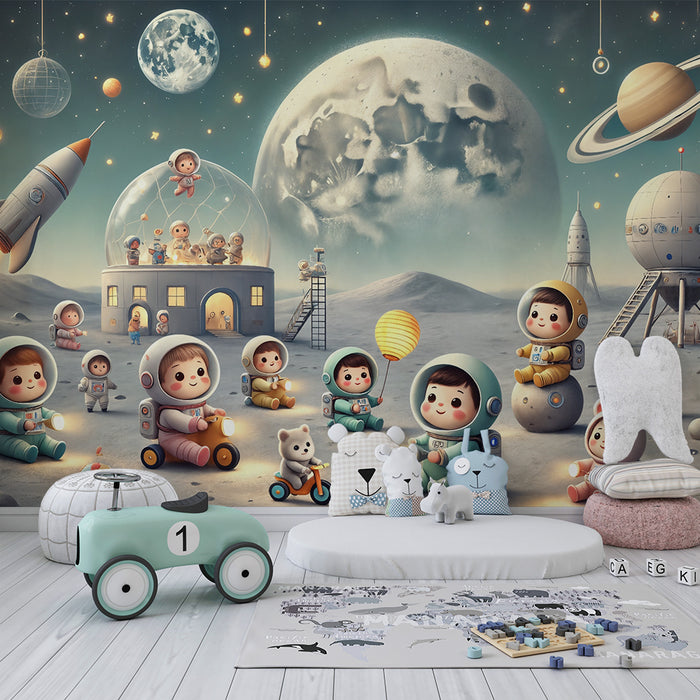 Lastenhuoneen tapetti | Suloiset astronautit kuussa