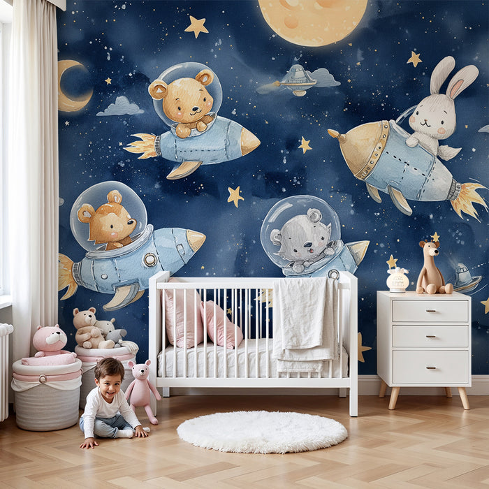 Babykamer behang | Zachte ruimteavontuur