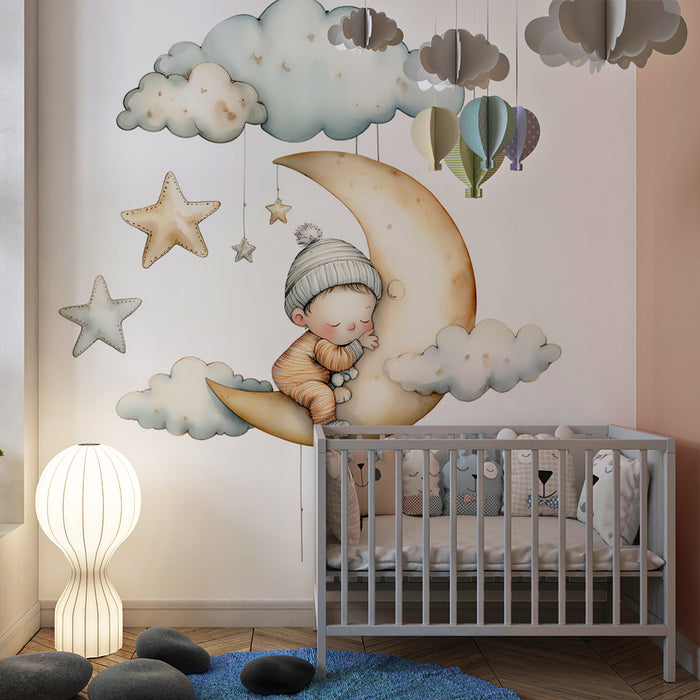 Tapeta pre bábätko mesiac | Jemná a snová výzdoba