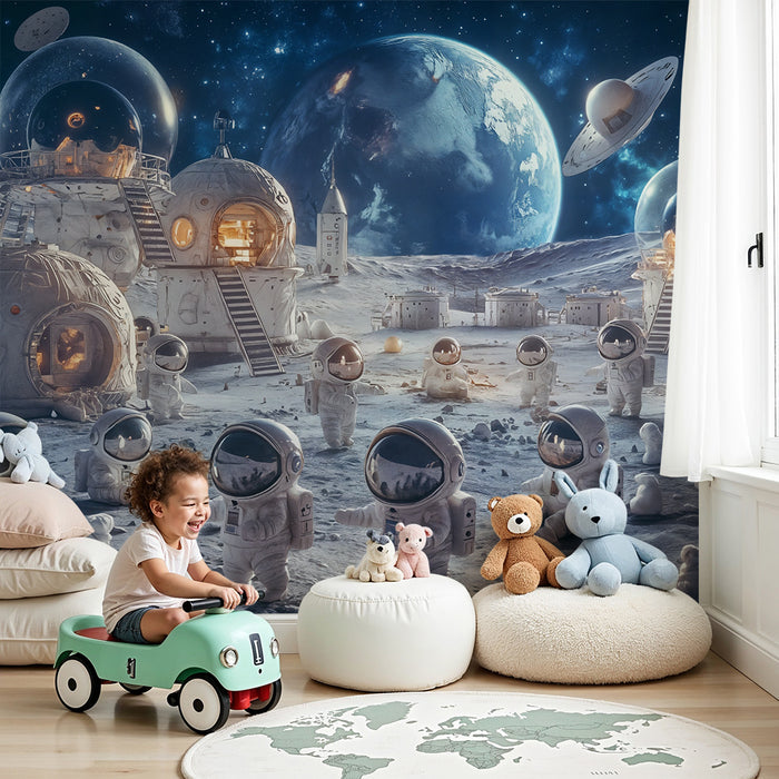 Lastenhuoneen tapetti | Avaruusseikkailu ja pikkuastronautit
