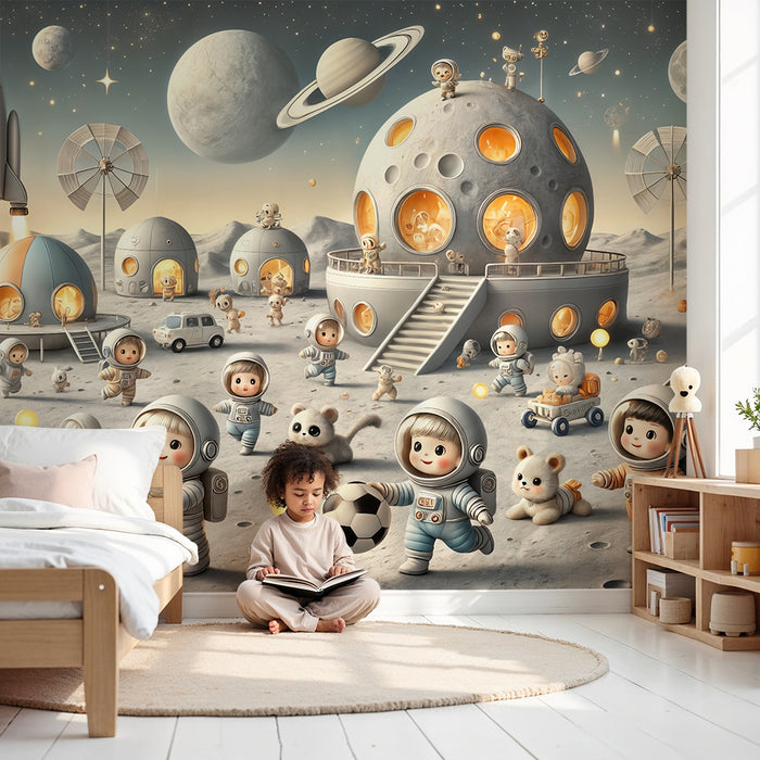 Lastenhuoneen tapetti | Seikkailu avaruudessa astronauttien ja avaruusrakettien kanssa