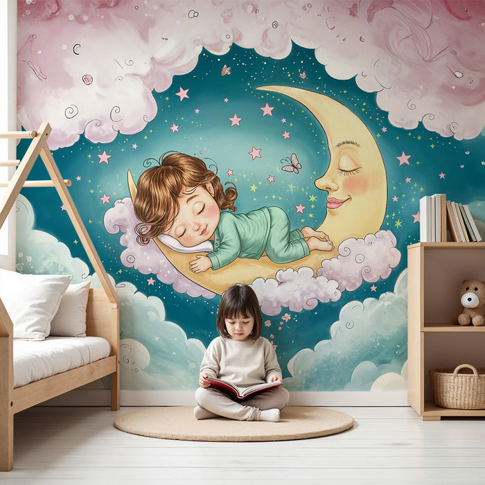 Papier peint enfant | Rêve d'étoiles et de lune