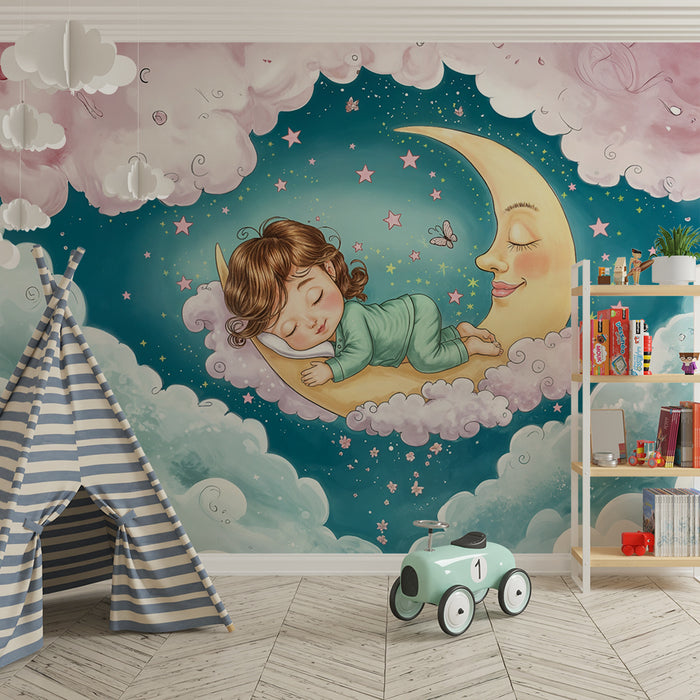 Papier peint enfant | Rêve d'étoiles et de lune