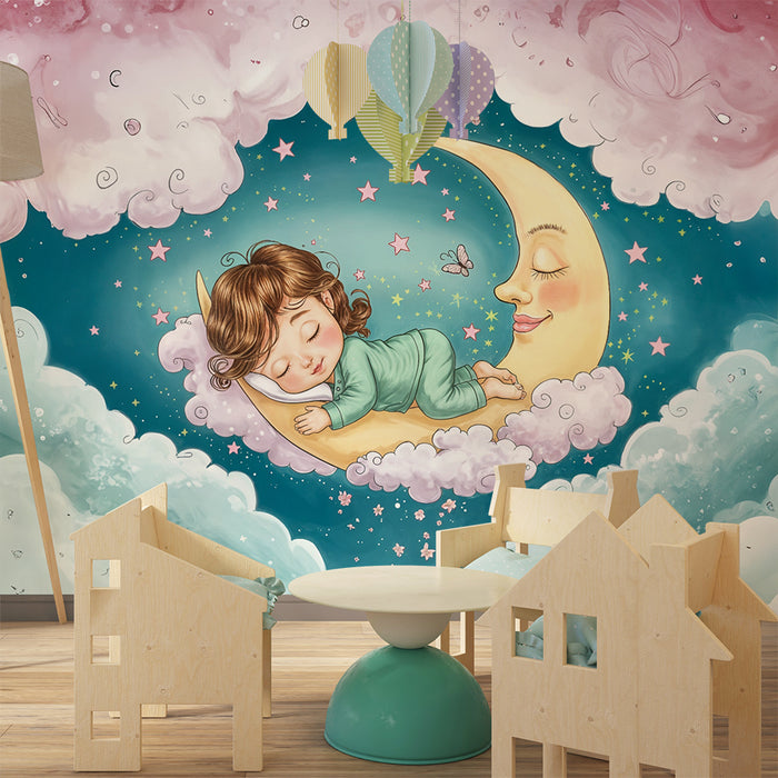 Papier peint enfant | Rêve d'étoiles et de lune