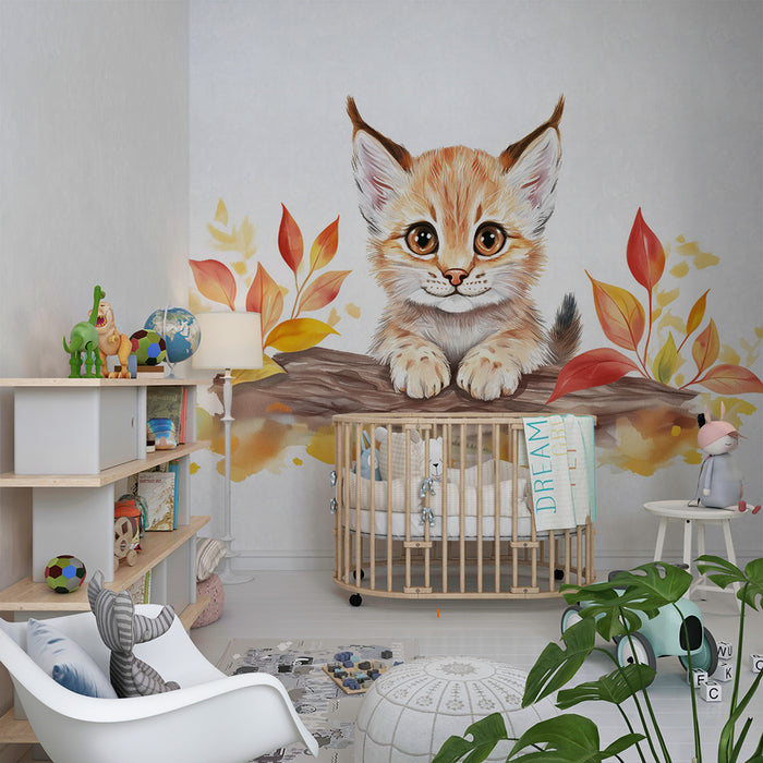 Kinderzimmer Tapete | Kleiner Luchs und Herbstlaub