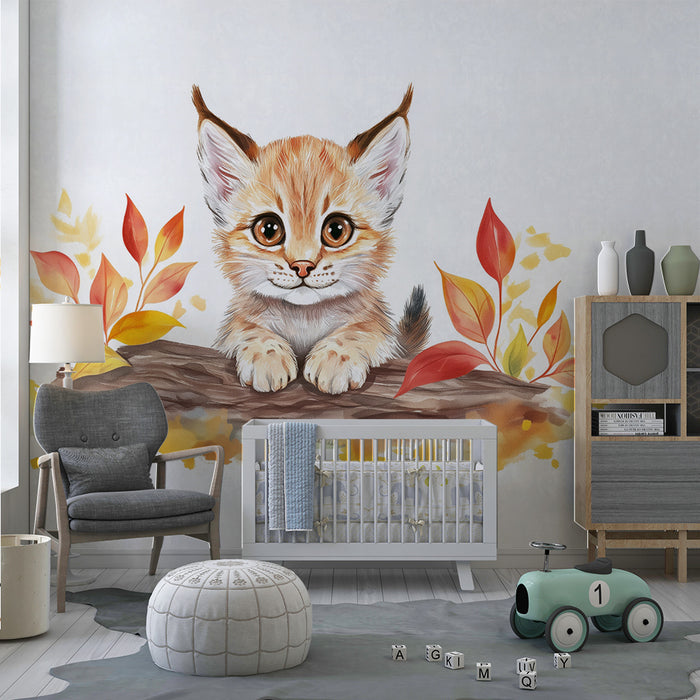 Kinderzimmer Tapete | Kleiner Luchs und Herbstlaub