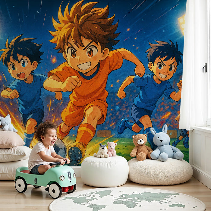 Papel pintado de fútbol animado | Jóvenes jugadores en acción