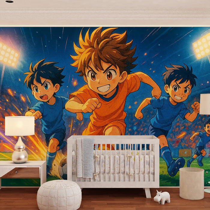 Papel pintado de fútbol animado | Jóvenes jugadores en acción