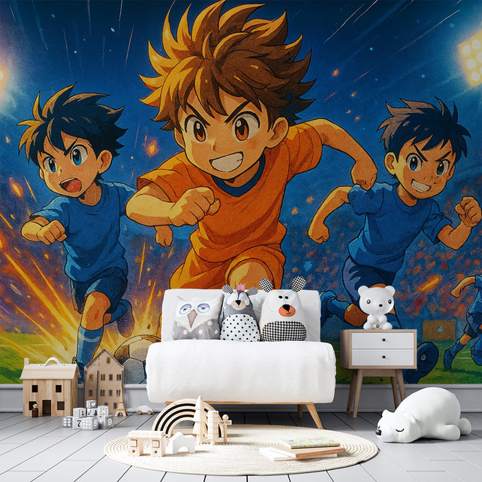 Papel pintado de fútbol animado | Jóvenes jugadores en acción