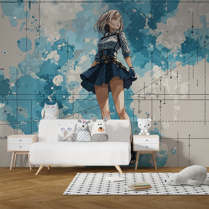 Moderne Tapete | Künstlerisches blaues Design