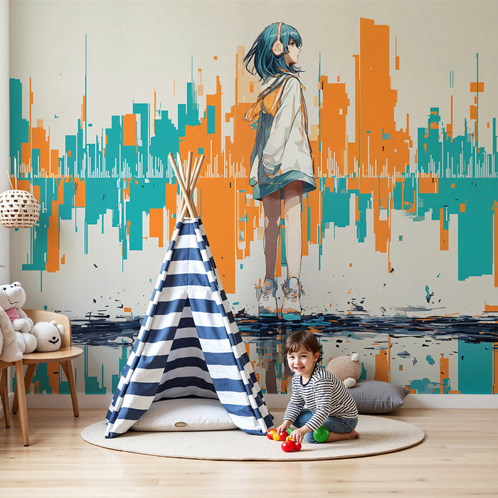 Grafisch behang | Personage en kleurrijke motieven