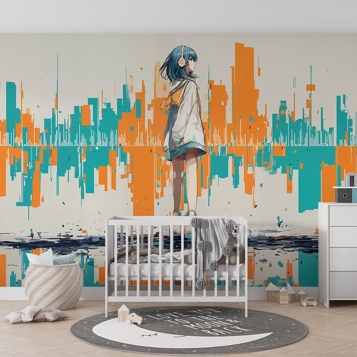 Grafisch behang | Personage en kleurrijke motieven