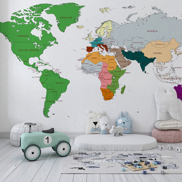 Lastenhuoneen tapetti maailmankartalla | Yksityiskohtainen ja värikäs suunnittelu