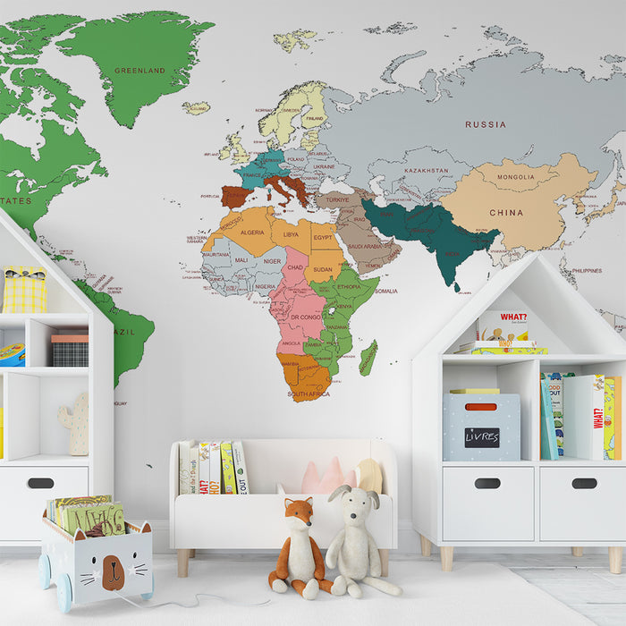 Lastenhuoneen tapetti maailmankartalla | Yksityiskohtainen ja värikäs suunnittelu