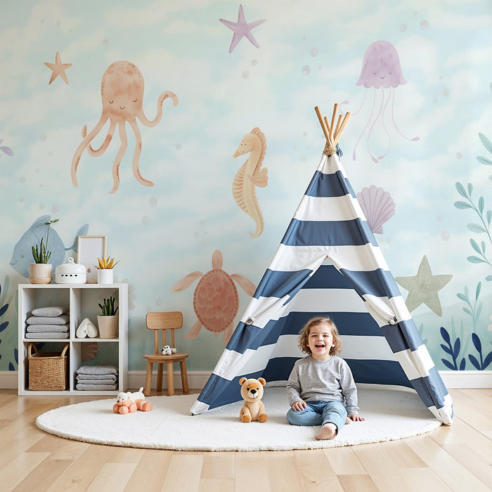Nursery room wallpaper | Pastel underwater world