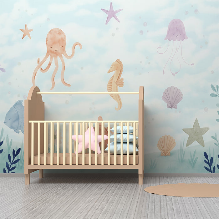 Nursery room wallpaper | Pastel underwater world
