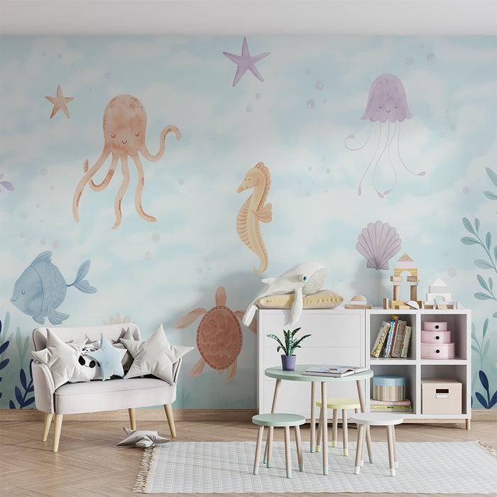 Nursery room wallpaper | Pastel underwater world