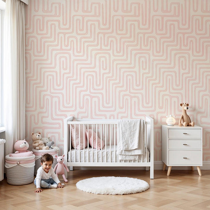 Kids room wallpaper | Pastel pink labyrinth