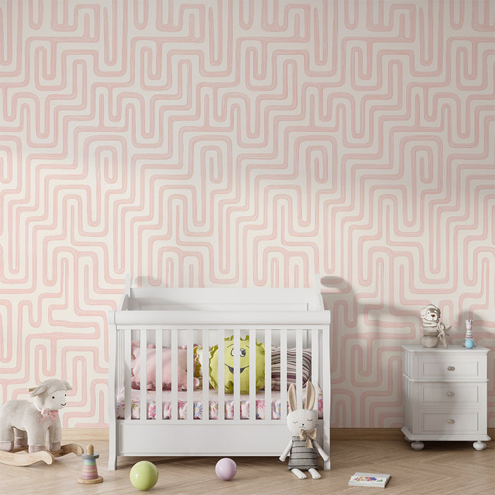 Kids room wallpaper | Pastel pink labyrinth