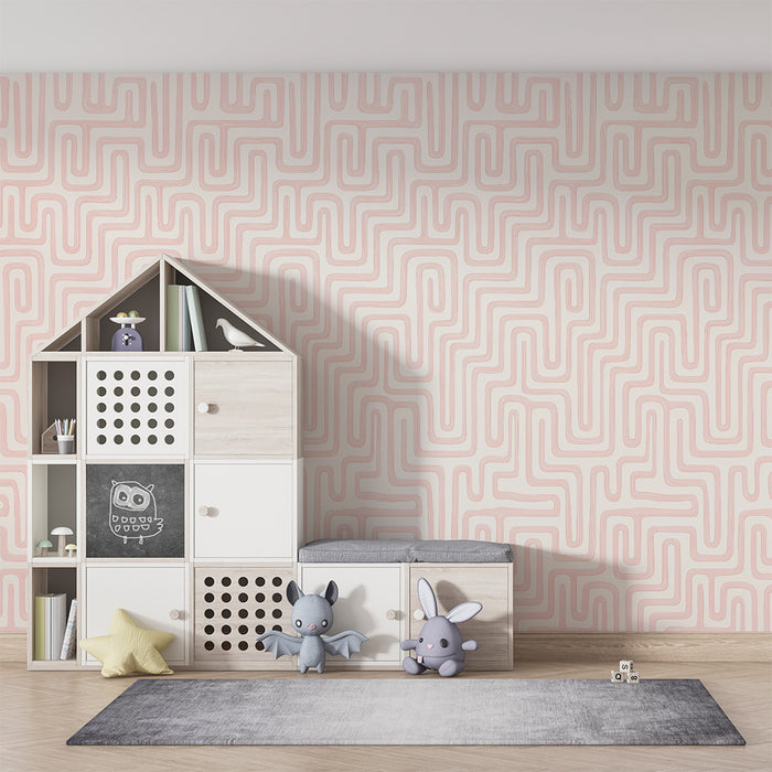 Kids room wallpaper | Pastel pink labyrinth