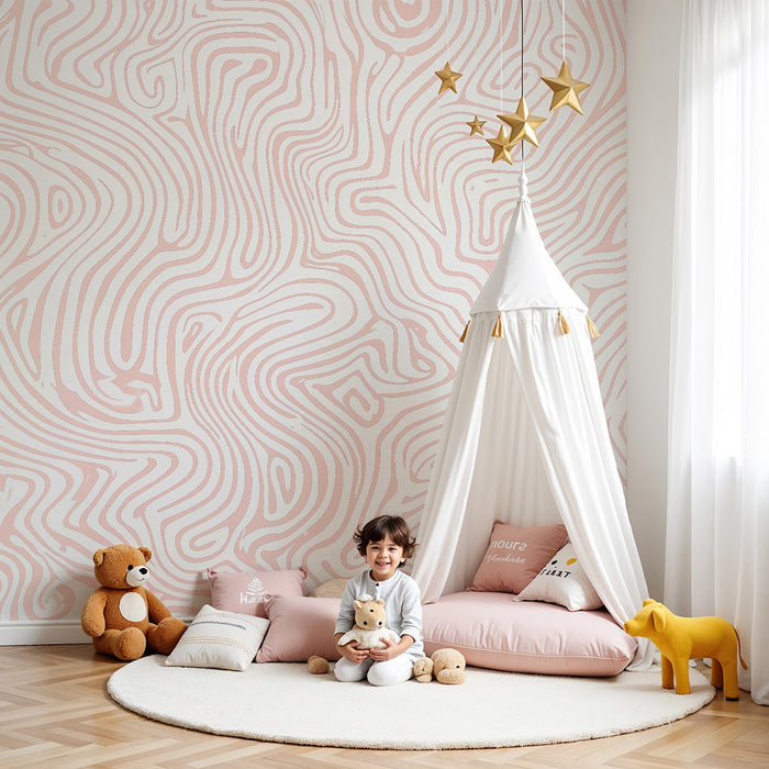 Papel pintado infantil | Diseño ondulado rosa pastel