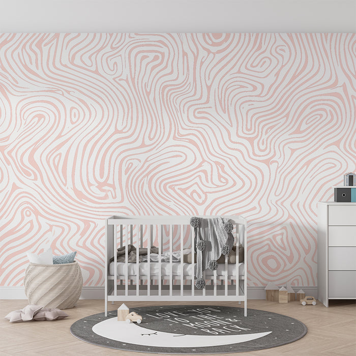 Papel pintado infantil | Diseño ondulado rosa pastel