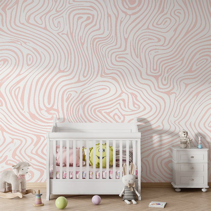 Papel pintado infantil | Diseño ondulado rosa pastel