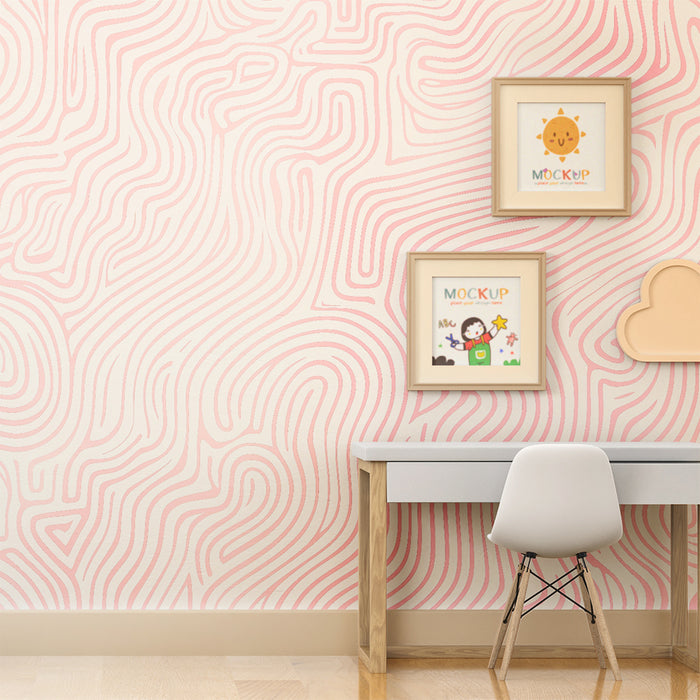 Papier peint chambre enfant | Labyrinthe rose pastel