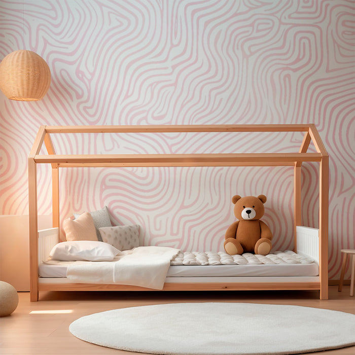 Papier peint chambre enfant | Labyrinthe rose pastel