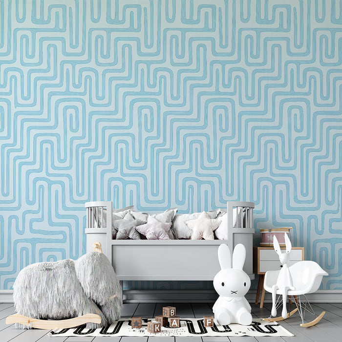 Papel de parede criança | Labirint albastru pastel