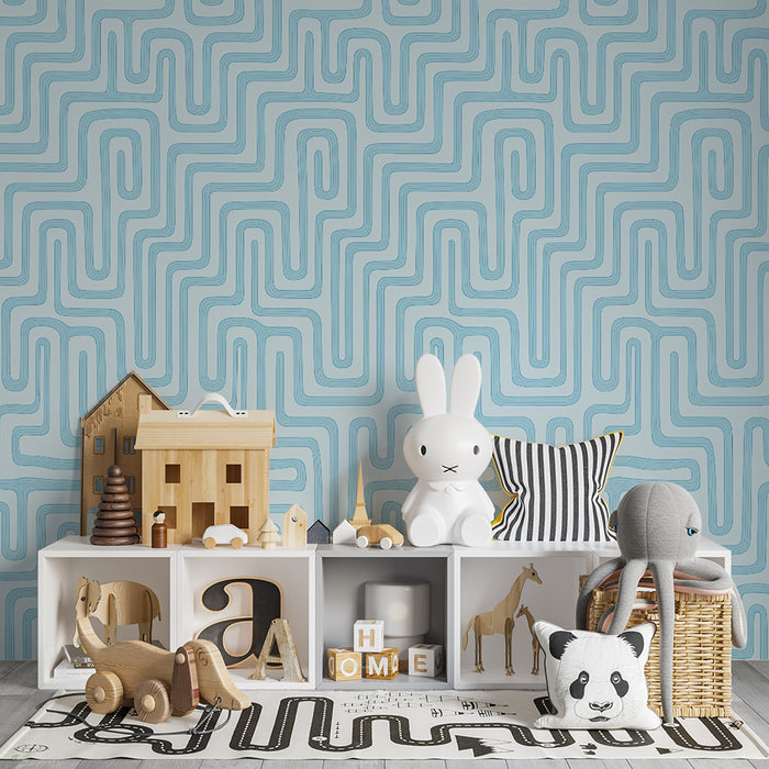 Papel de parede criança | Labirint albastru pastel