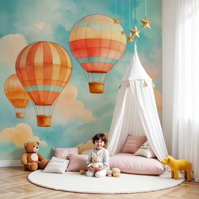 Tapeta na ścianę z balonami | Niebieski pastelowy rajsky ucieczka