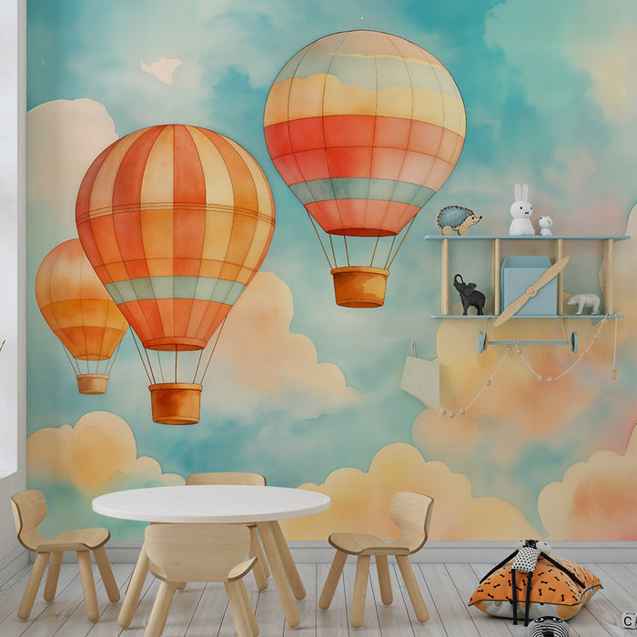 Tapeta na ścianę z balonami | Niebieski pastelowy rajsky ucieczka