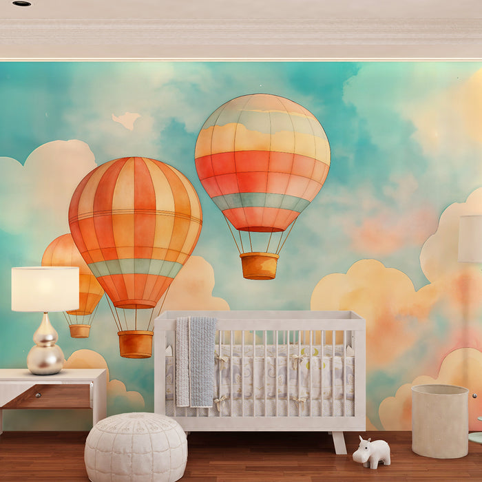 Tapeta na ścianę z balonami | Niebieski pastelowy rajsky ucieczka