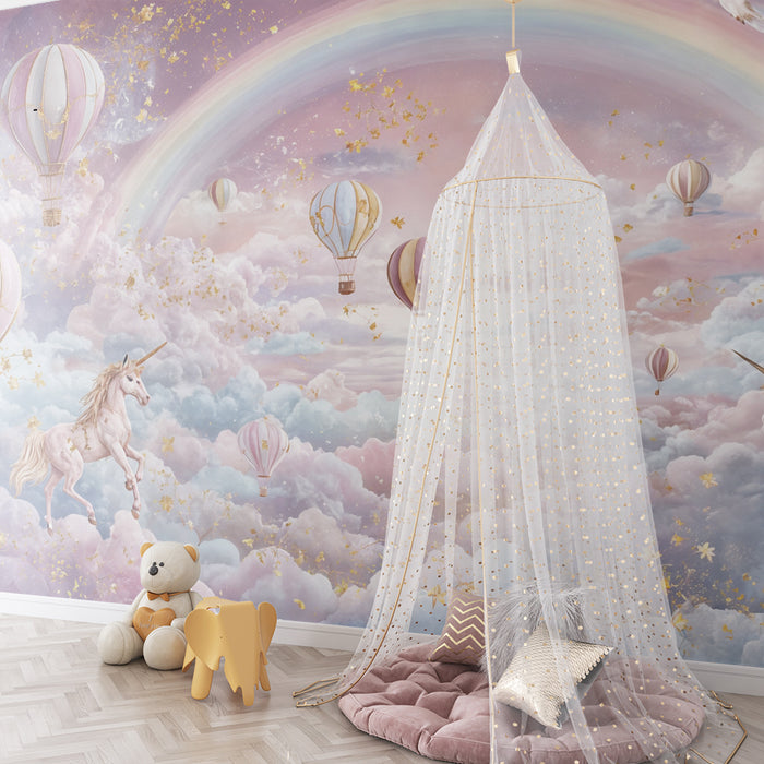 Eventyr tapet | Enhjørninge- og luftballontema