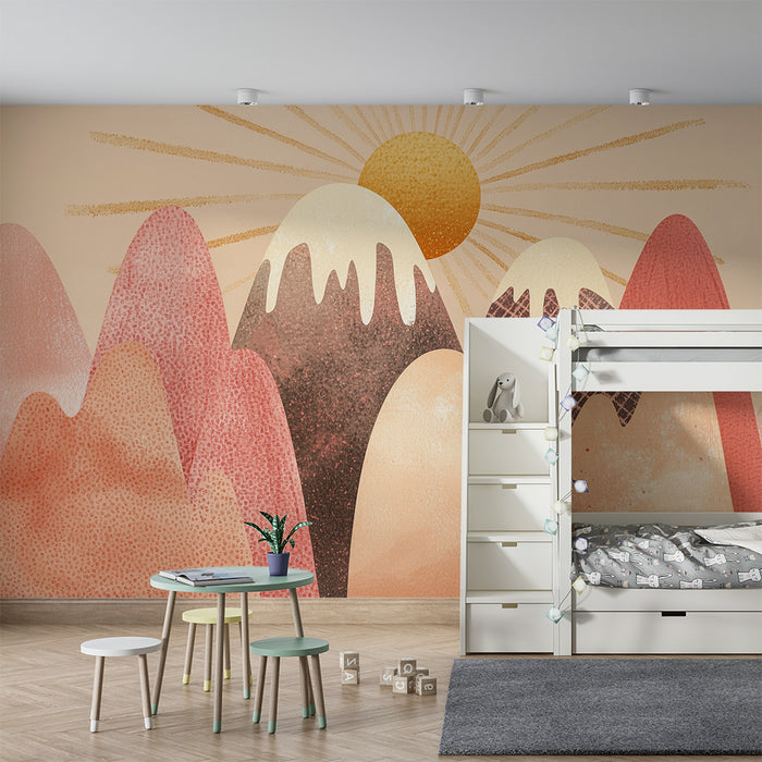 Papel pintado infantil | Montañas pastel y sol