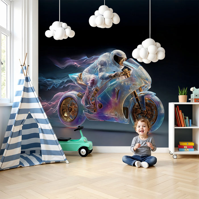 Papel pintado Motociclista Futurista | Faros Deslumbrantes en Movimiento
