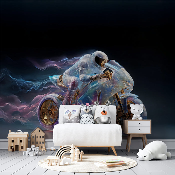 Papel pintado Motociclista Futurista | Faros Deslumbrantes en Movimiento