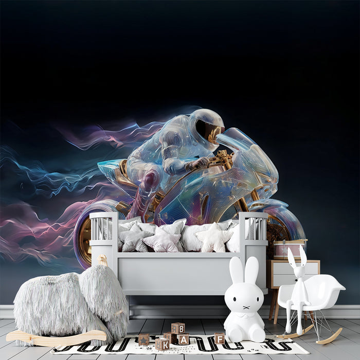 Papel pintado Motociclista Futurista | Faros Deslumbrantes en Movimiento