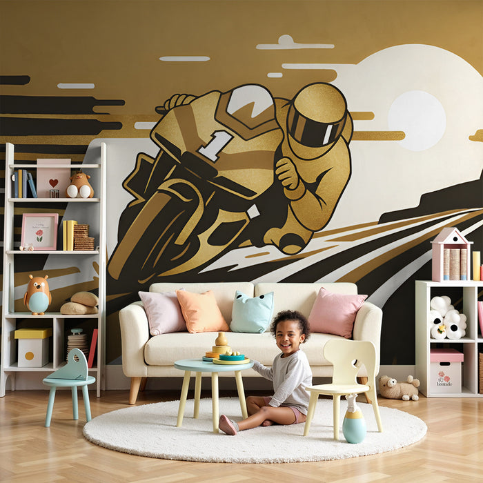 Tapet barnerom | Gullfarget racerbil