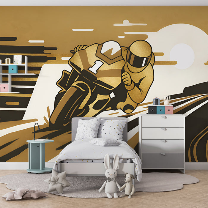 Tapet barnerom | Gullfarget racerbil