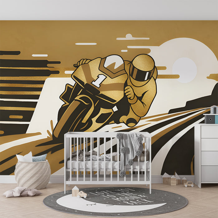 Tapet barnerom | Gullfarget racerbil