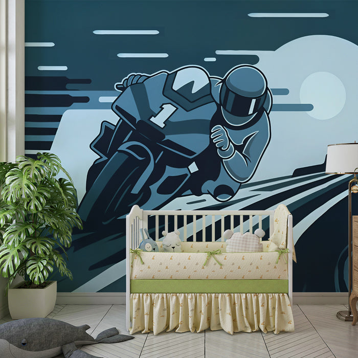 Papier peint chambre enfant | Course de moto futuriste
