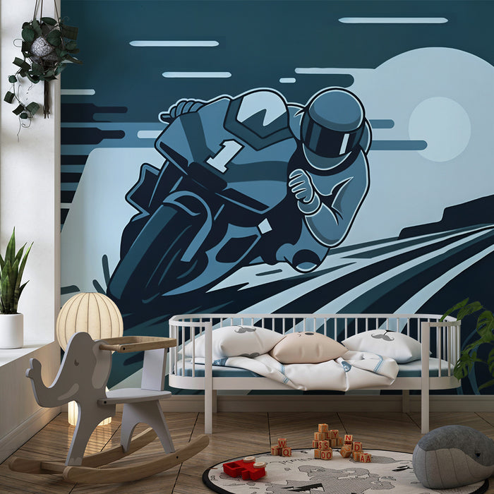 Papier peint chambre enfant | Course de moto futuriste