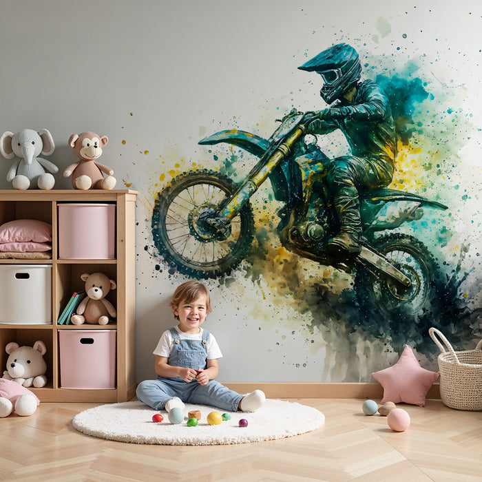 Tapet motocross | Kunstnerisk og fargerik