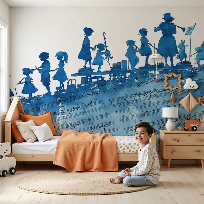 Papier peint chambre enfant | Mélodie bleue aquarelle