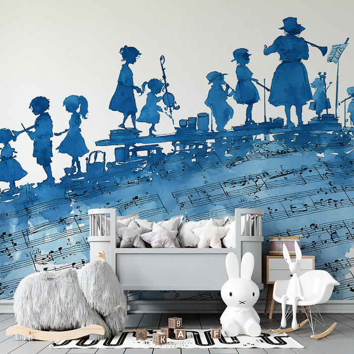 Papier peint chambre enfant | Mélodie bleue aquarelle
