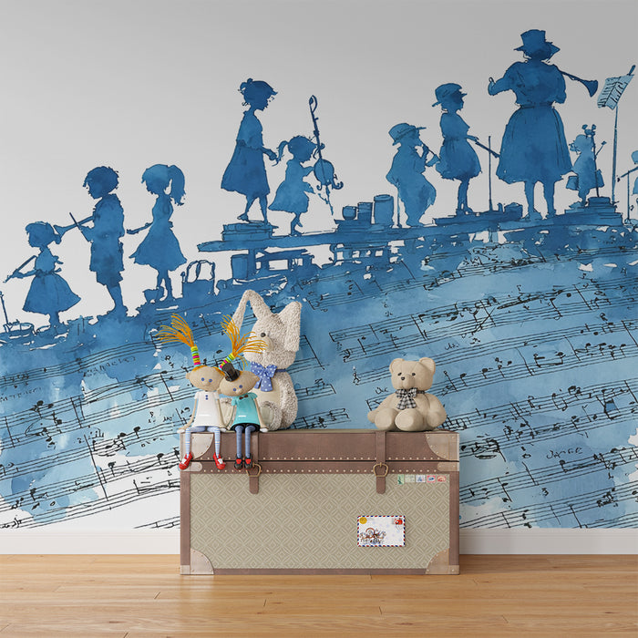 Papier peint chambre enfant | Mélodie bleue aquarelle